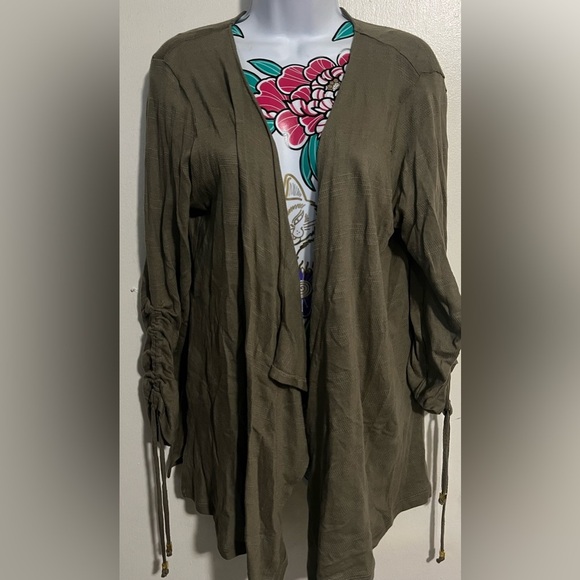 Michael Kors Olive Green Open Front Cardigan Sweater - Picture 1 of 4